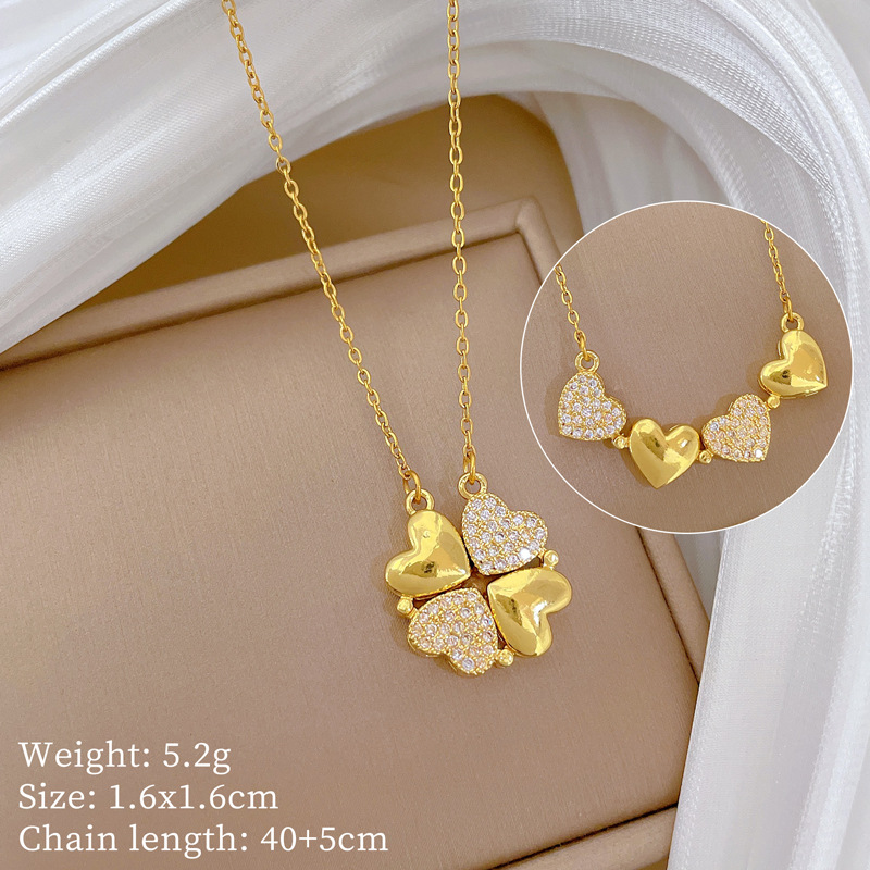 【钛钢】项链女新款一款两戴心连心开合四叶花满钻百搭锁骨链钛钢详情7