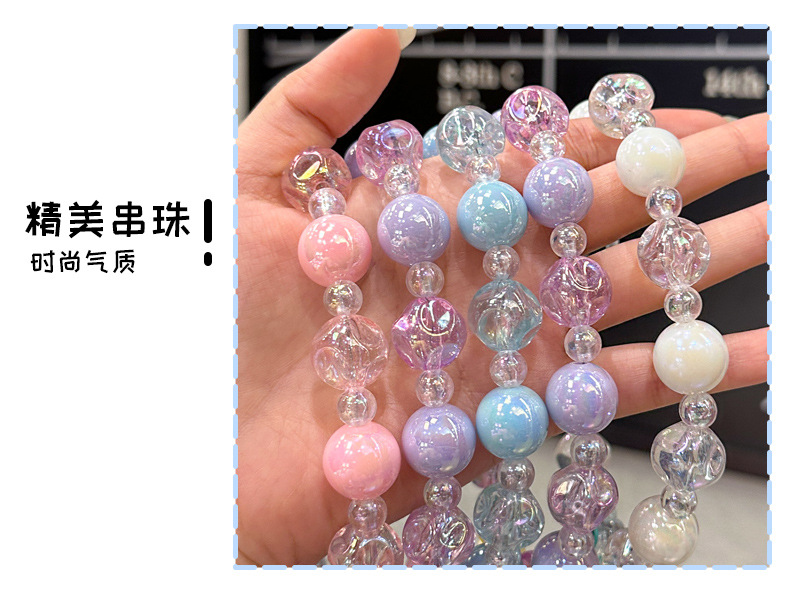 新款彩色花朵手工串珠钥匙链炫彩男女学生书包挂件钥匙扣配件批发详情6