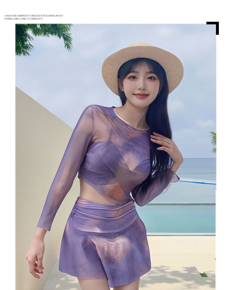 2025新款泳衣女性感紫色网纱比基尼透视包臀裙套装温泉显瘦度假-125106详情3