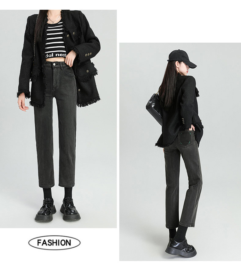 爆款超柔高腰小直筒牛仔裤女2024春季弹力黑色修身窄版烟管法棍裤详情32