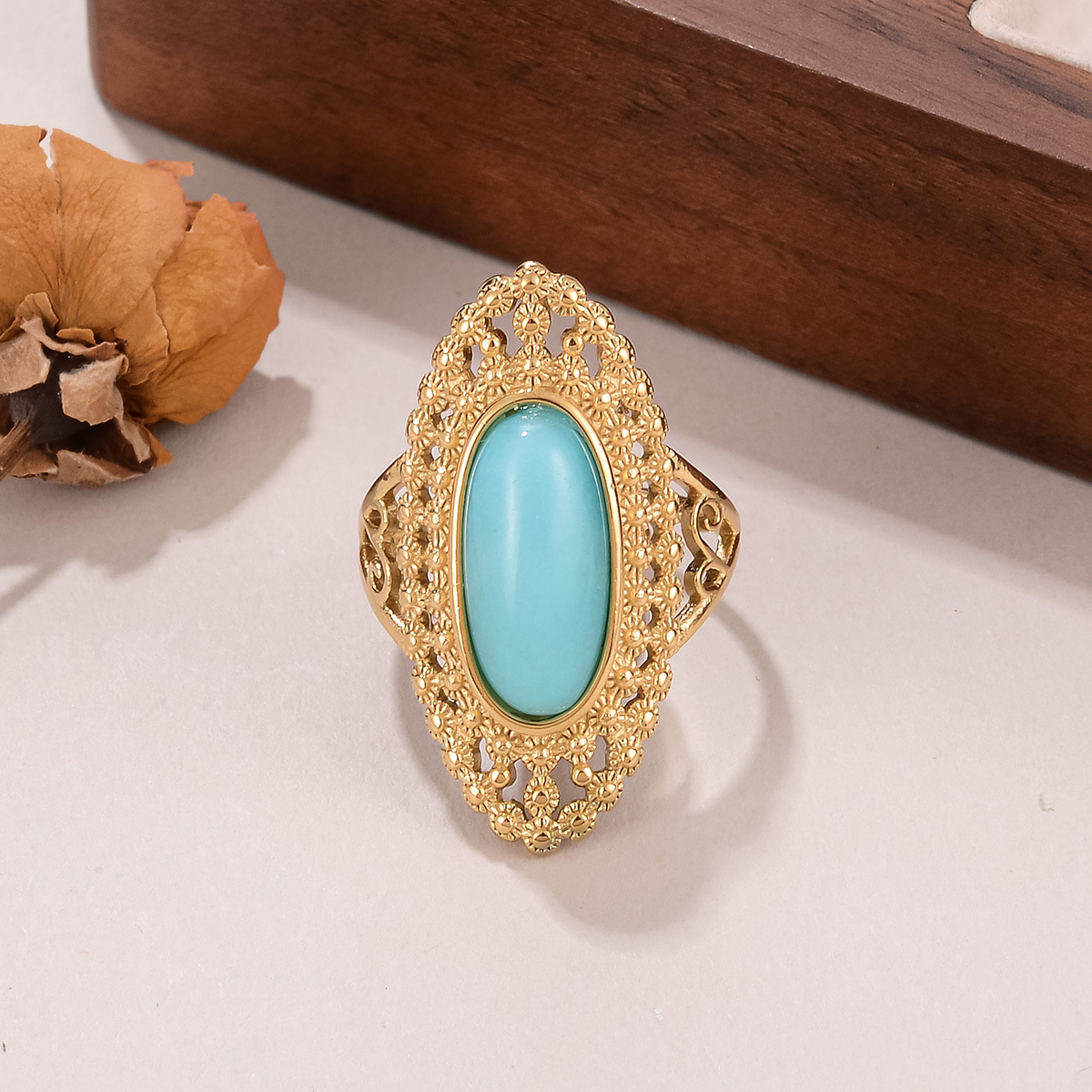 Best-selling stainless steel natural stone rings for women on AliExpress, non-fading titanium steel retro geometric rings for women pic 27