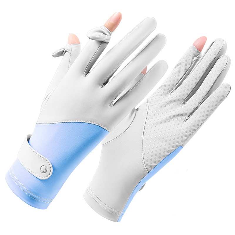 防晒手套女防紫外线 冰丝夏季户外骑行开车薄款 防滑漏二指手套详情10