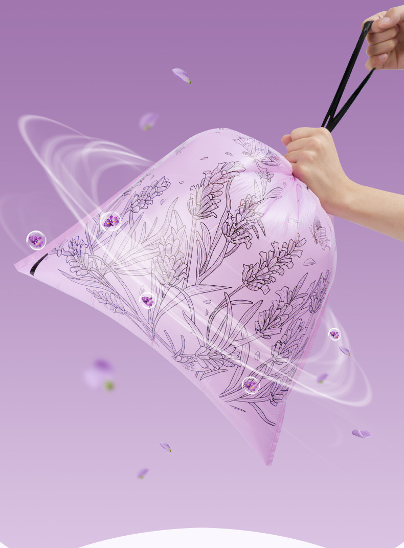 Tear-free drawstring lavender scented garbage bag, thickened household, not easy to break, large hand-held plastic bag, thick style pic 7