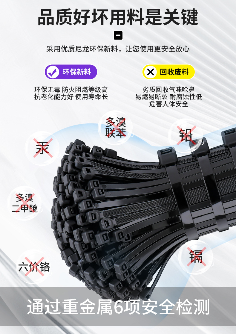 尼龙扎带100根一包Nylon cable tie黑白色塑料扎带大量批发厂家详情10