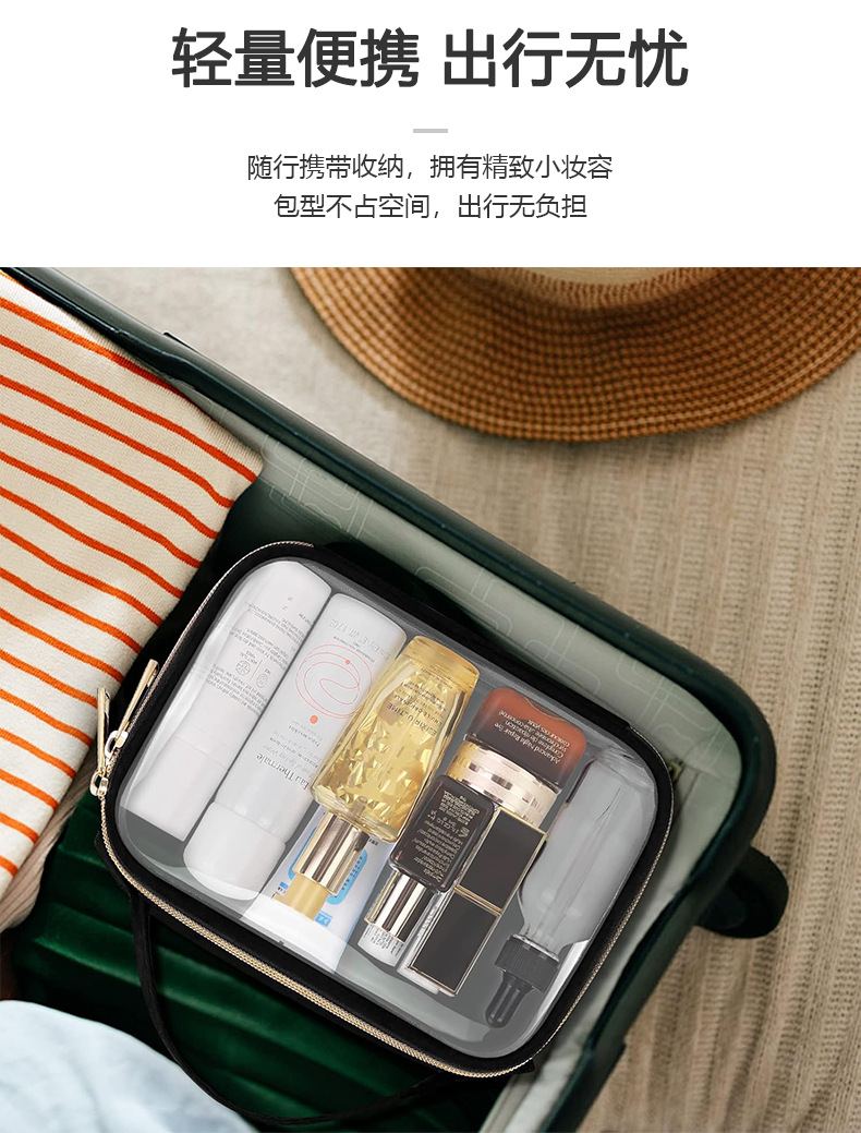 跨境爆款便携式防水透明旅行洗漱包ins多功能收纳pvc手提化妆包袋详情9