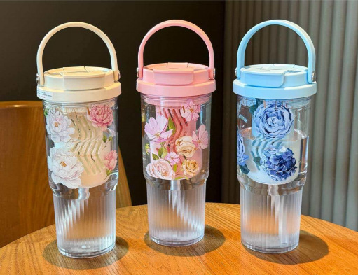 Large-capacity portable handle plastic cup, cute and fun, tea strainer straw cup, anti-drop space cup for male and female students pic 5