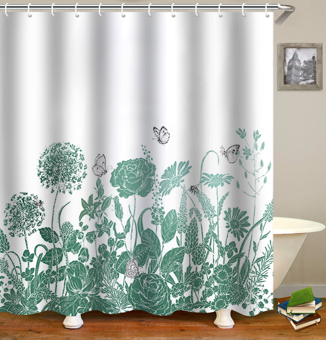 Cross-border direct sales of flower and plant bath curtains, fresh and simple floral waterproof and moisture-proof polyester isolation curtains pic 6