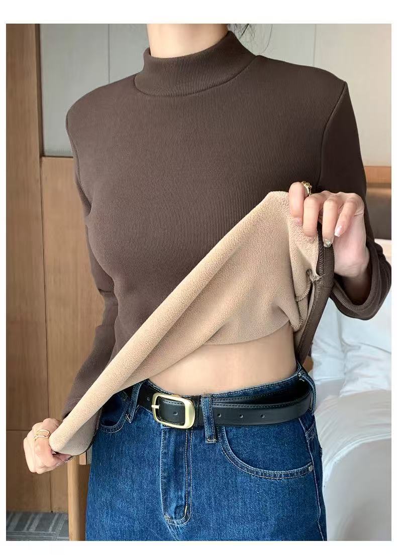 春秋女装新款加绒保暖针织衫长袖半高领上衣女休闲修身内搭打底衫详情16