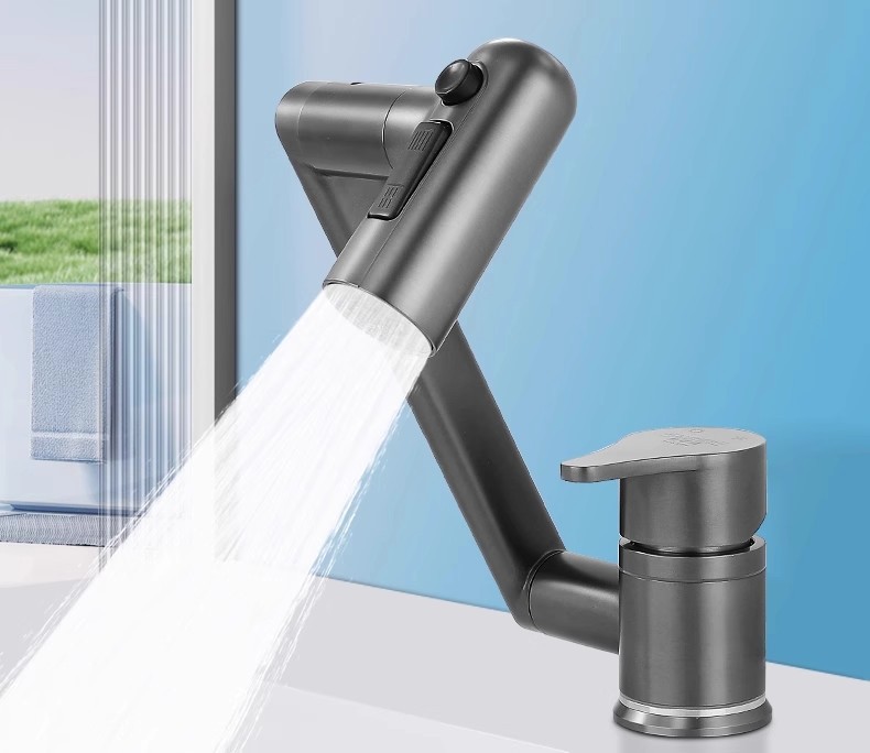 In a cramped space, there is a super low Maneki Neko washbasin, faucet, hot and cold washbasin, sink, and a universal rotating bathroom cabinet pic 1