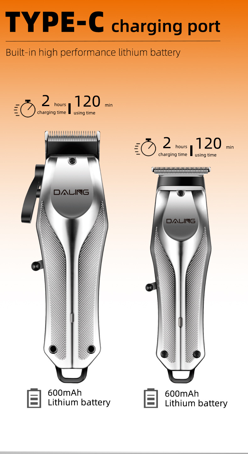 DALING 9315 Hair Clipper Set, gradient body, USB charging port, electric pusher, Professional hair clipper pic 6