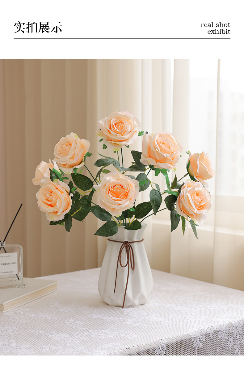 HuaYi domésticos falsa flor ornamental HunQing suministros novia la cabeza hay 9 gran emulación rosas de simulación cultural horticultura flores LiHe pic 17