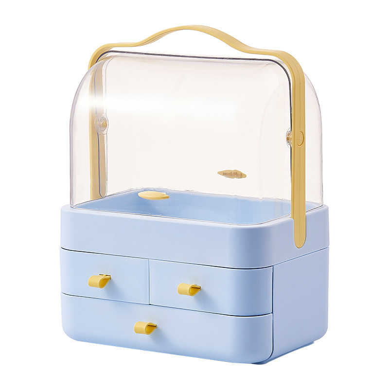 新款手提化妆品收纳盒宿舍桌面防尘整理箱护肤品置物架带盖化妆盒详情8