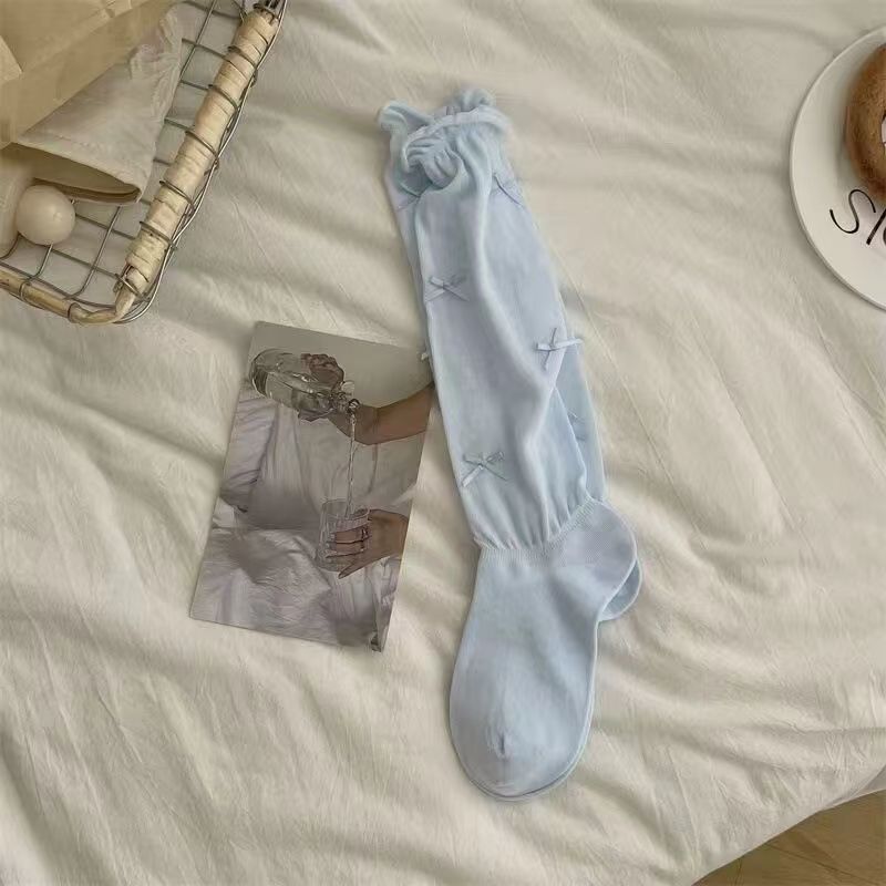 芭蕾风蝴蝶结jk洛丽塔袜子女过膝白色夏天防滑小腿堆堆袜无骨袜子详情5