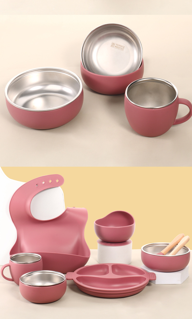 工厂新品婴儿硅胶不锈钢餐具套装创意品304不锈钢儿童硅胶餐具碗详情13