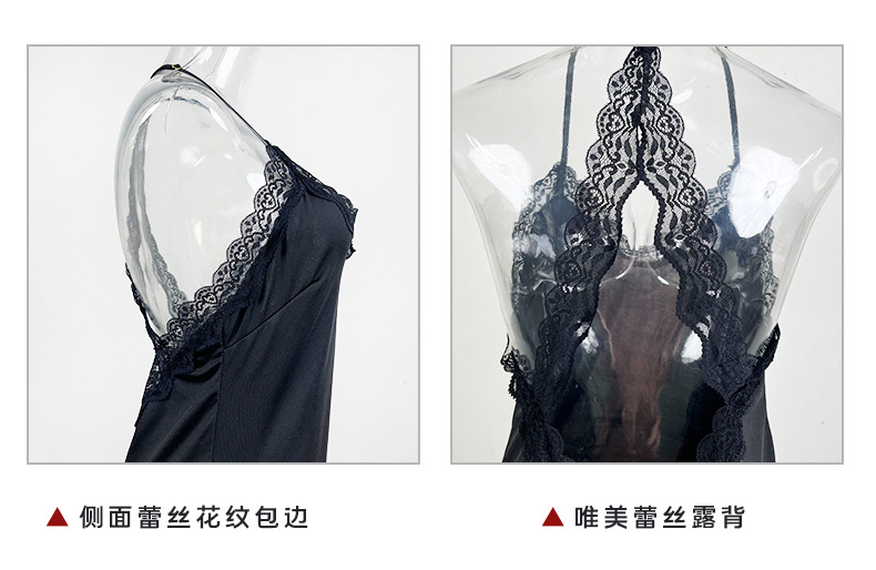 Feiyun Foreign Trade Sexy backless Pure Slimming pajamas Lace Solid Color milk Silk halter Dress Home Wear 589 pic 8