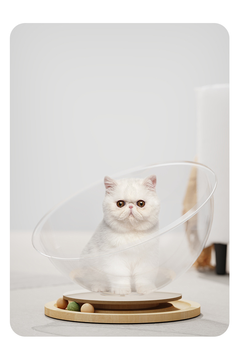 Space capsule acrylic cat bed, solid wood turntable toy, mint cat play and sleep integrated pet supplies, one-piece consignment pic 10