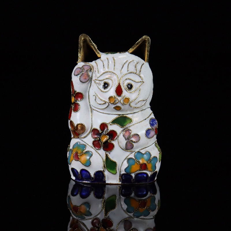 Beijing Cloisonne vintage cultural collectibles, small decorative items, copper body, cloisonne enamel filigree, silver blue small money cat pic 3