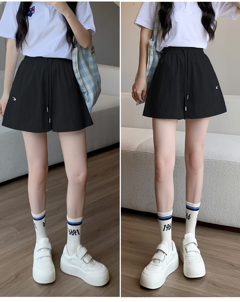 诗之韵速干不易皱刺绣短裤女高腰休闲运动阔腿百搭时尚马卡龙短裤详情22