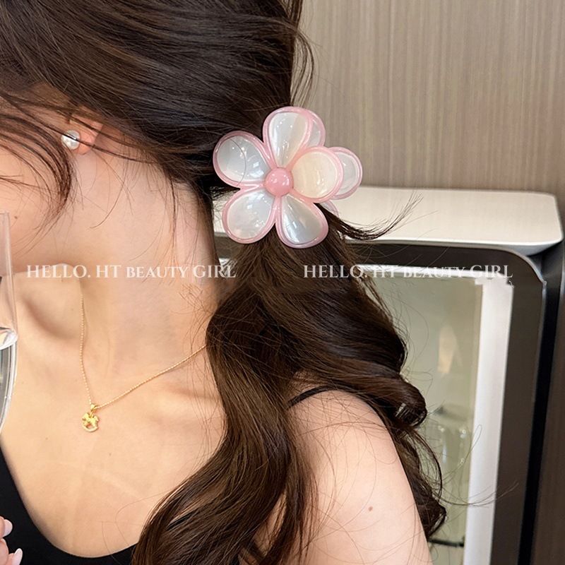 甜美五瓣花果冻色拼接发夹鸡蛋花盘发鲨鱼夹发饰详情13