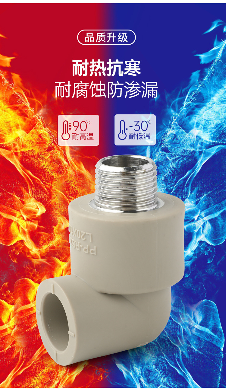 ppr水管配件大全接头4分20三通外丝弯头25内丝直接变径热熔管件灰详情5