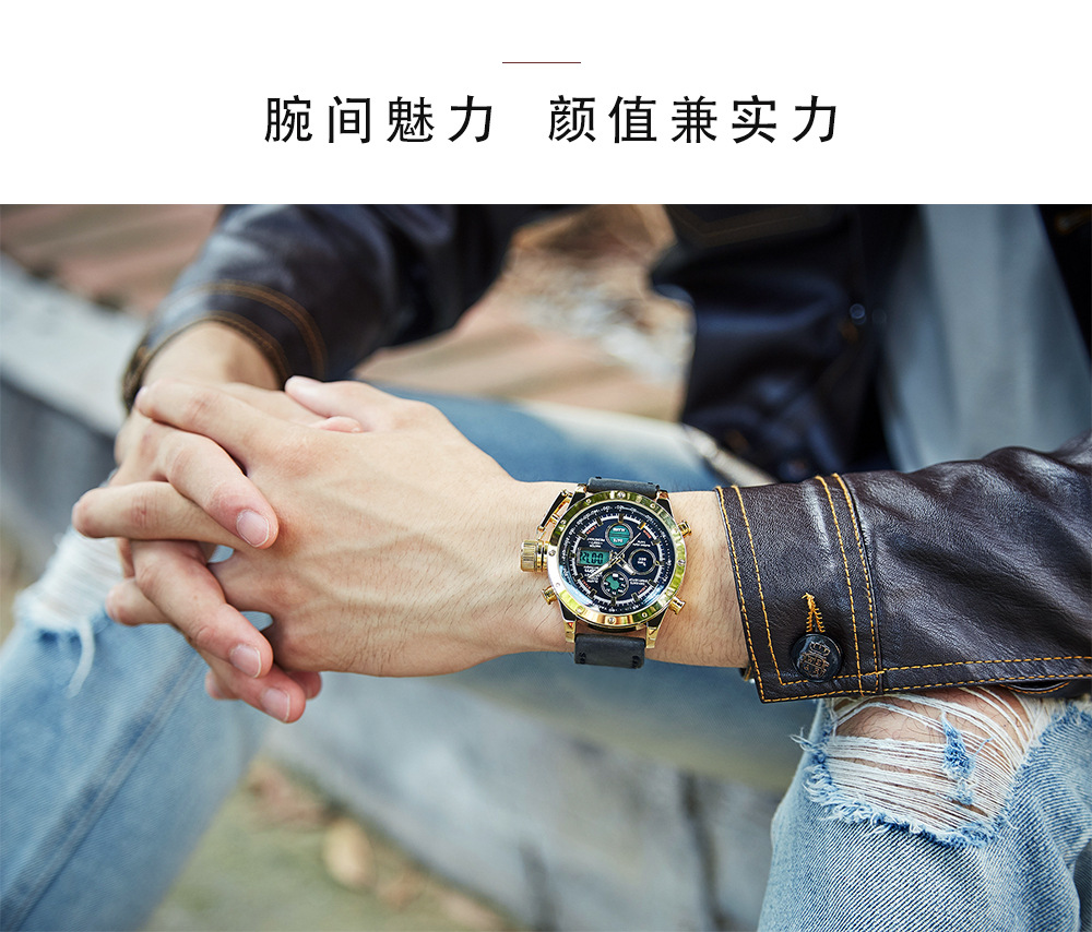 跨境热销商务电子表大表盘朋克防水夜光日期多功能石英表工厂批发详情7