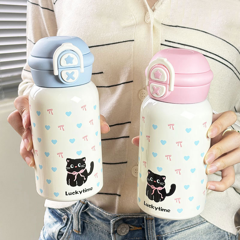 简约小猫保温杯可爱高颜值女生学生吸管杯儿童316不锈钢双饮水杯详情16