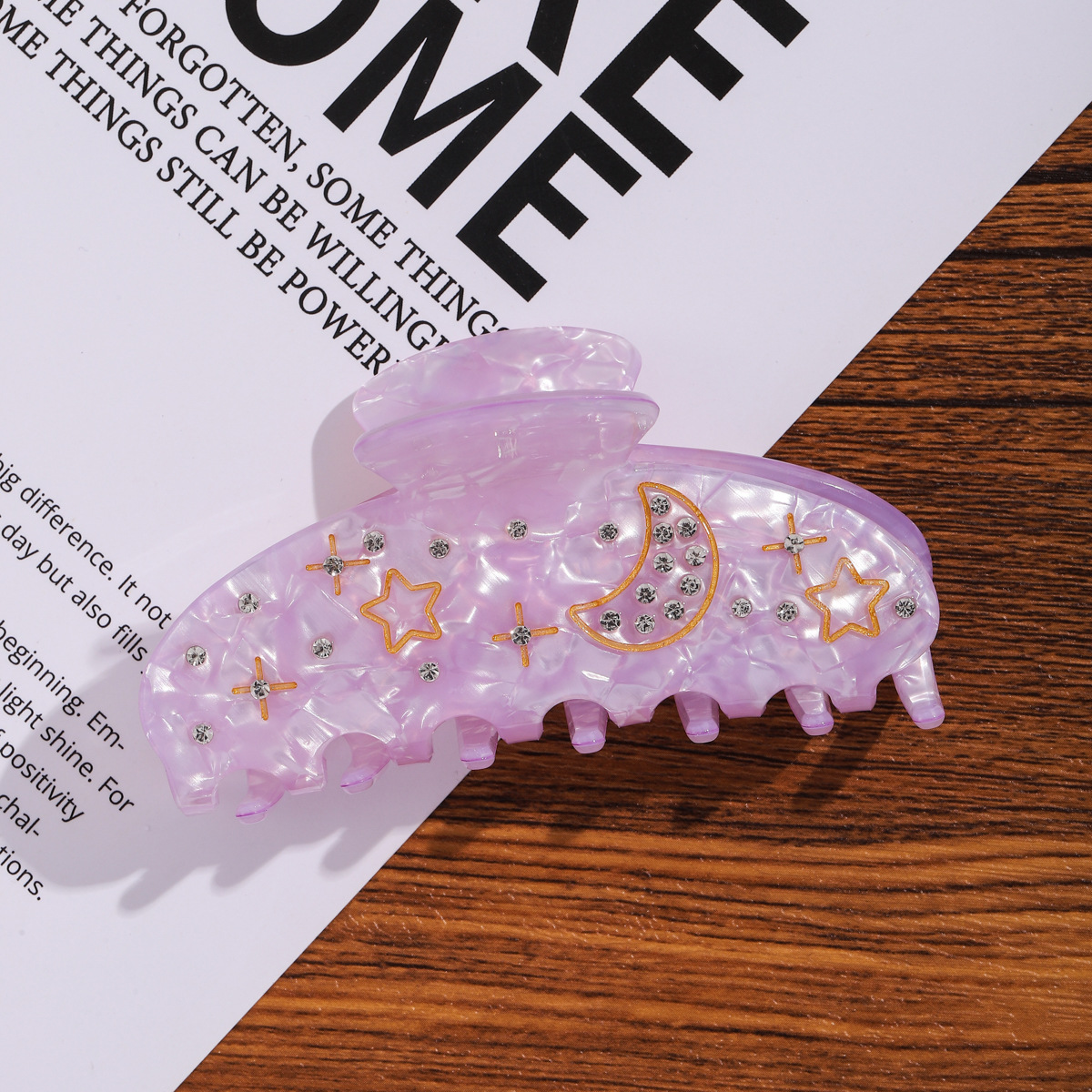 韩版超仙小清新星月水钻鲨鱼夹设计感PVC抓夹发饰优雅盘发发夹详情5