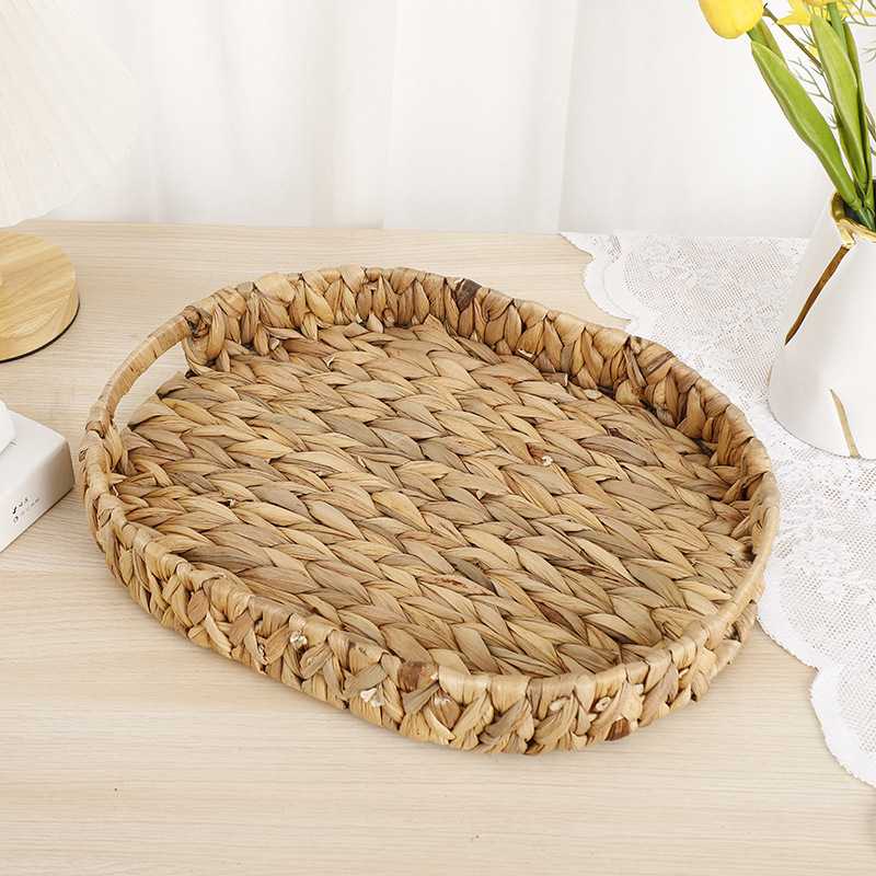 Wholesale of new water hyacinth straw woven storage baskets, household desktop trays, snack and bread storage baskets, and toy storage boxes pic 2