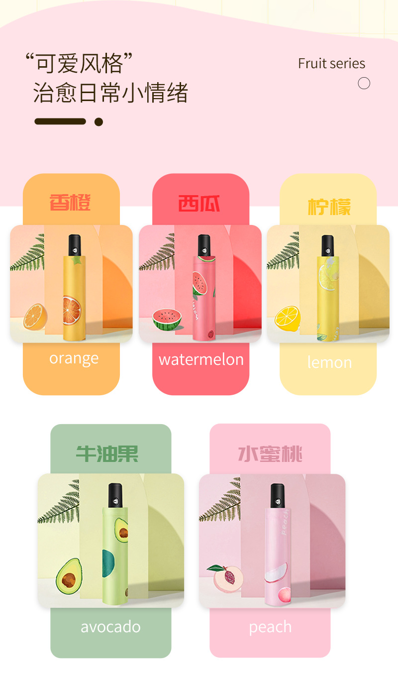 水果伞全自动雨伞三折黑胶防紫外线遮阳伞晴雨两用小清新太阳伞详情4