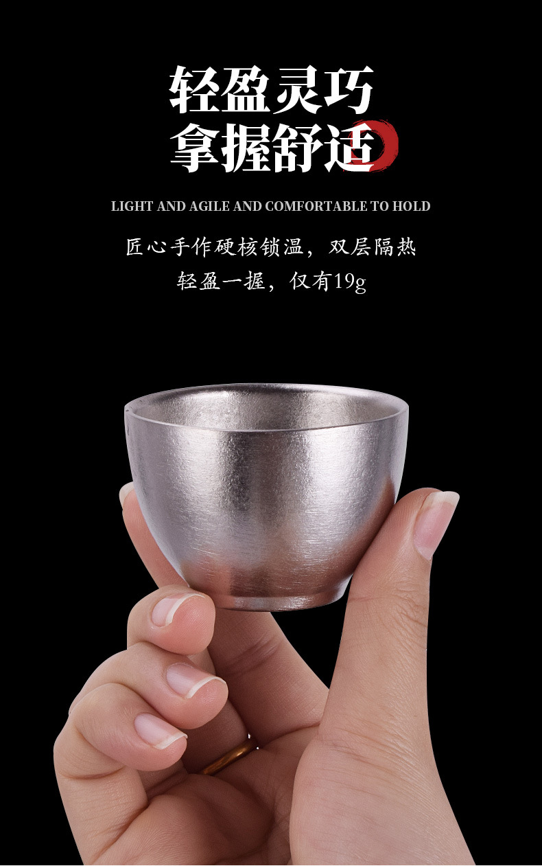 Camping pure titanium tea cups, double-layer insulated household tea tasting cups, personal master cups, outdoor Jian zhan Gongfu tea sets pic 11