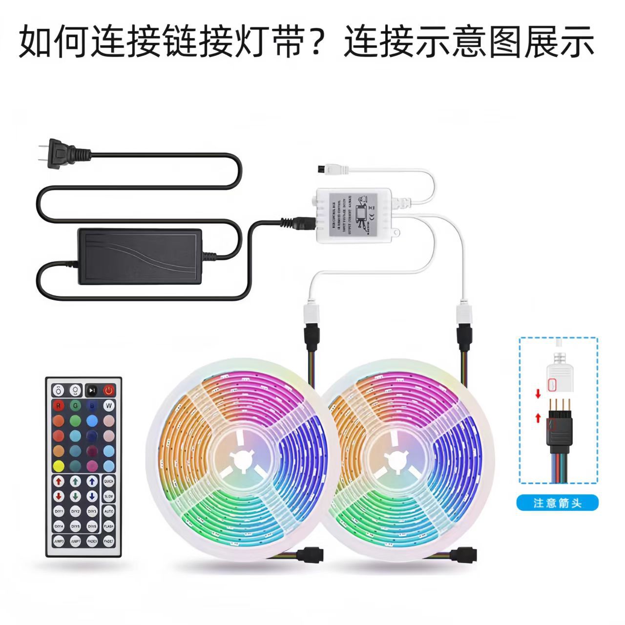 跨境电商5050RGB灯带套装12V七彩led软灯条低压蓝牙音乐装饰氛围详情7