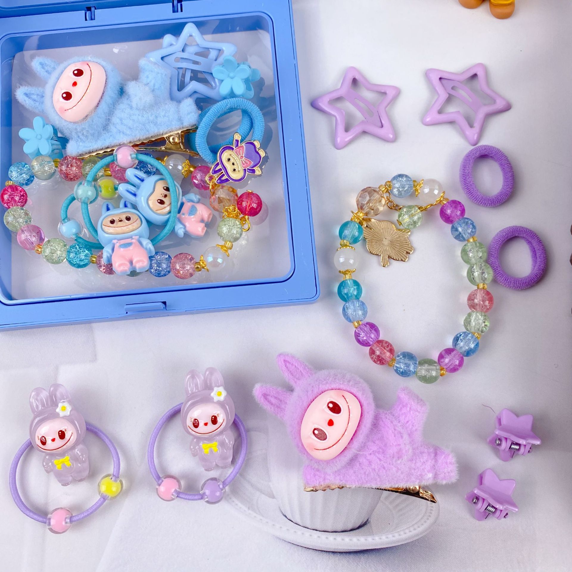 新款哒布布水晶手链卡通皮筋发夹饰品套装可爱少女心装扮时尚精品详情15