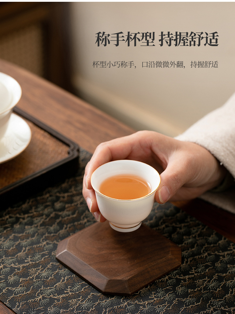 Sheep fat jade porcelain tea cups, single-cup Gongfu tea sets, gilded tea cups, personal tasting cups, household master cups, in stock and wholesale pic 7