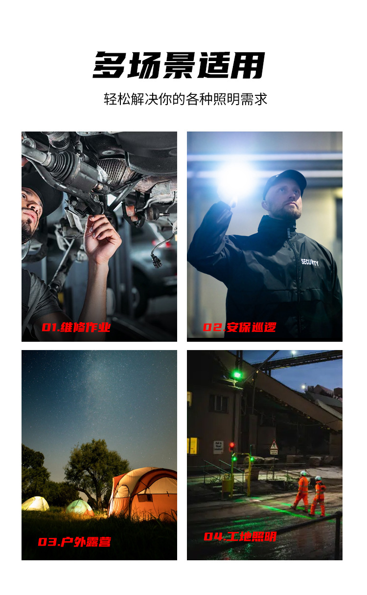 The new COB magnetic work light Type-C with charging, pen clip, hook and streamlined mini LED laser flashlight is a dedicated outdoor lighting fixture pic 14