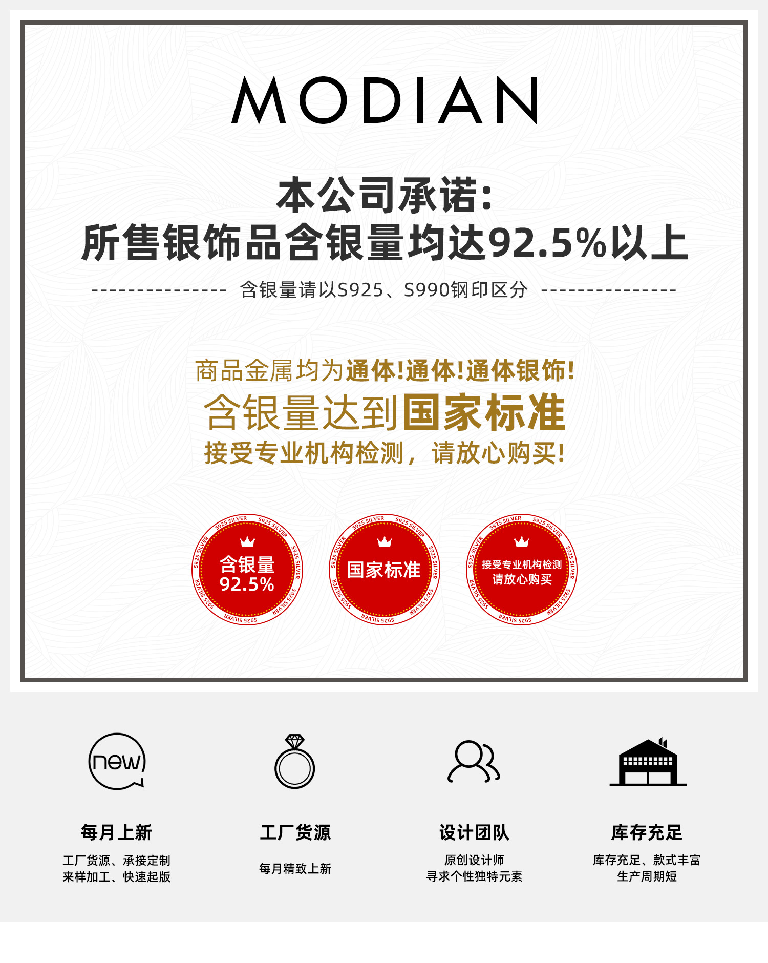 MODIAN摩典VVS1净度莫桑钻s925纯银网红风ins商务百搭排钻戒指女详情1