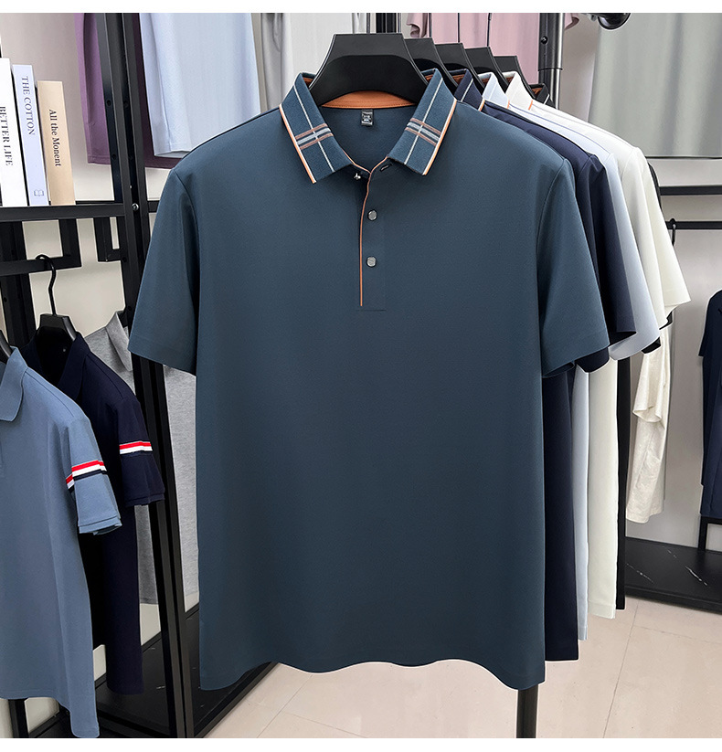 桑蚕丝polo衫男无痕翻领2025夏季新款纯色商务透气薄款短袖男t恤详情11