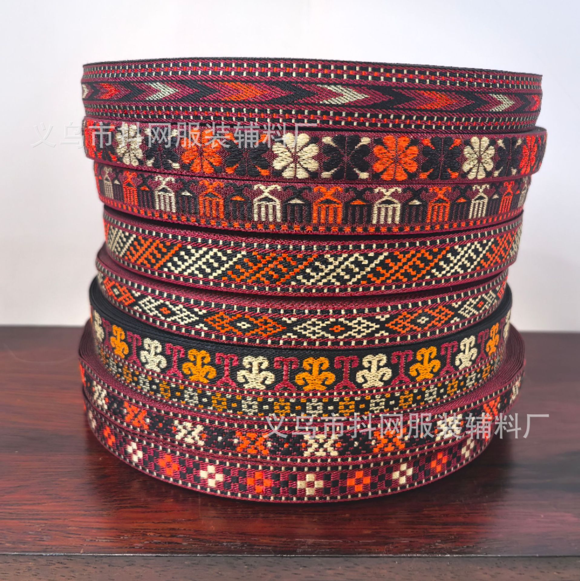 1.5-2.5cm复古民族风菱形图案提花织带服装辅料礼盒包装带日系风详情3