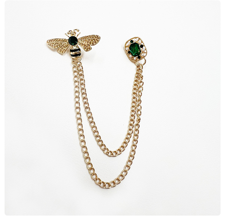 英伦风绿宝石蜜蜂胸针ins小众个性镶钻带链西装服饰链条别针配饰详情5