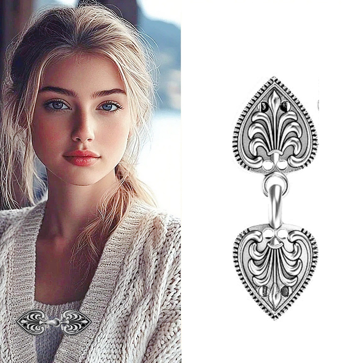 欧美复古合金毛衣夹丝巾开衫扣衬衣领夹防走光束紧夹胸针厂家直销详情11