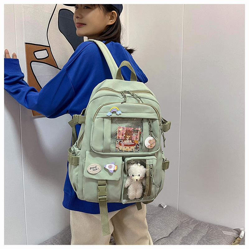 跨境学生双肩包复古纯色小清新休闲书包初中生电脑背包大学生书包详情25