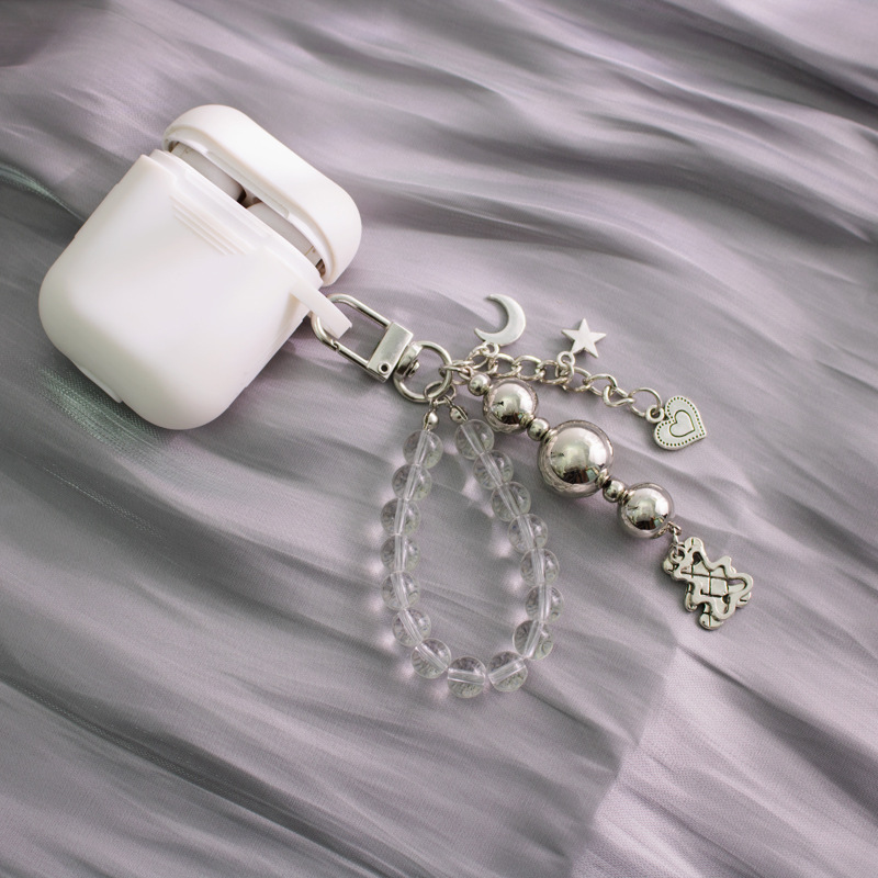 ins甜酷风串珠包包挂件金属黑白银小熊爱心十字架汽车钥匙扣挂饰详情9