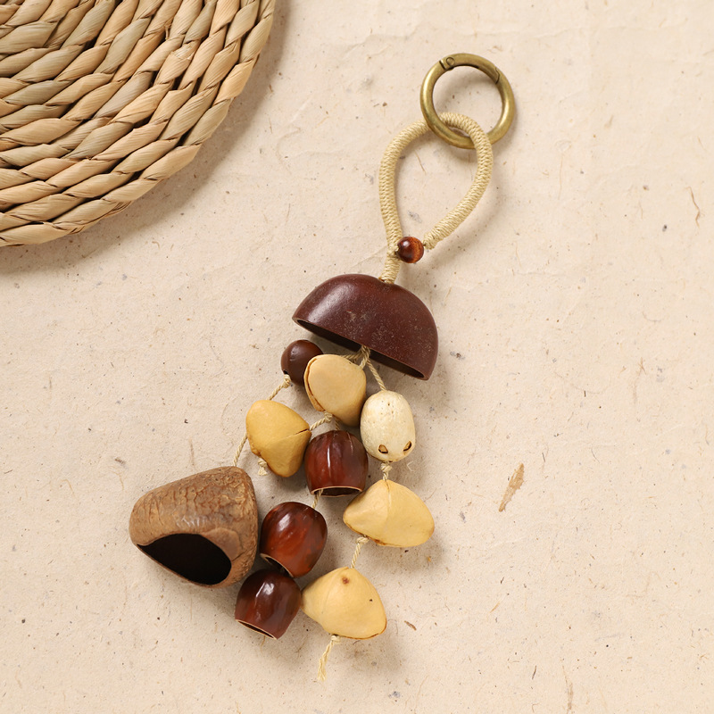 Best-selling natural healing fruit shell bell pendant, string, fruit shell hand-cranked stress-relieving sound therapy bag, wind chime, personalized pendant pic 11