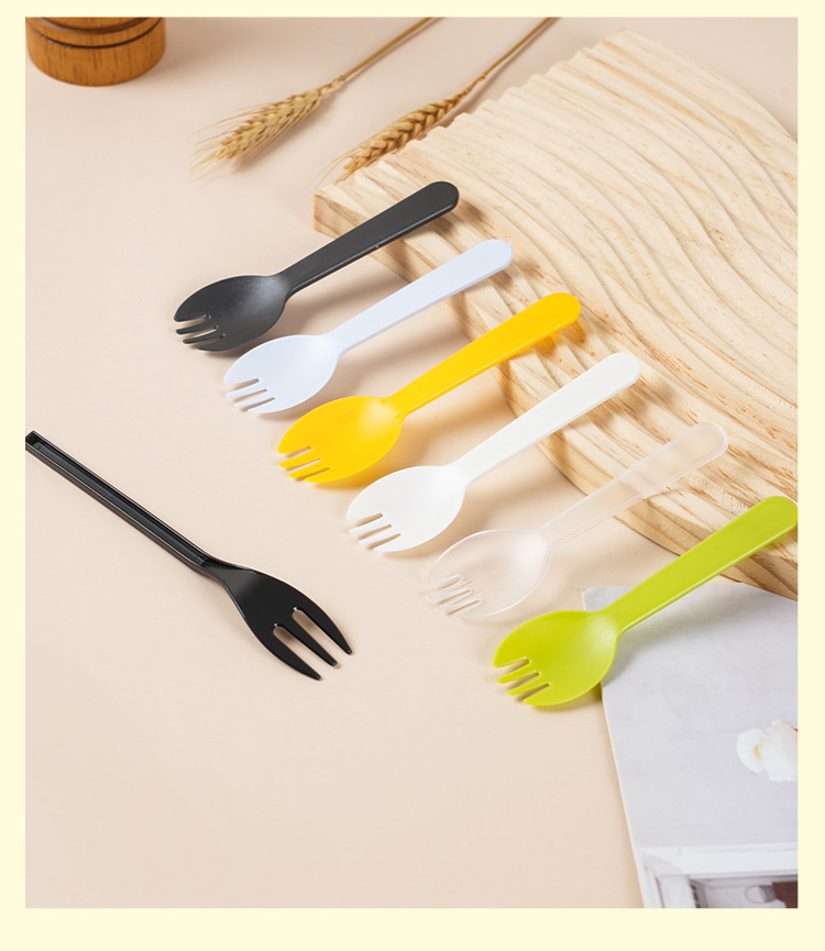 一次性勺子叉子水果叉蛋糕叉勺独立包装塑料甜品勺长柄勺加厚加硬详情9