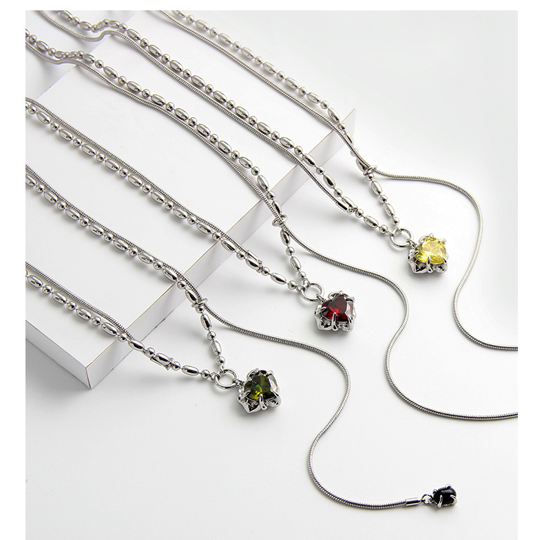 东森原创爱心吊坠项链闪钻双层叠戴毛衣链气质百搭锆石高级感项链详情10