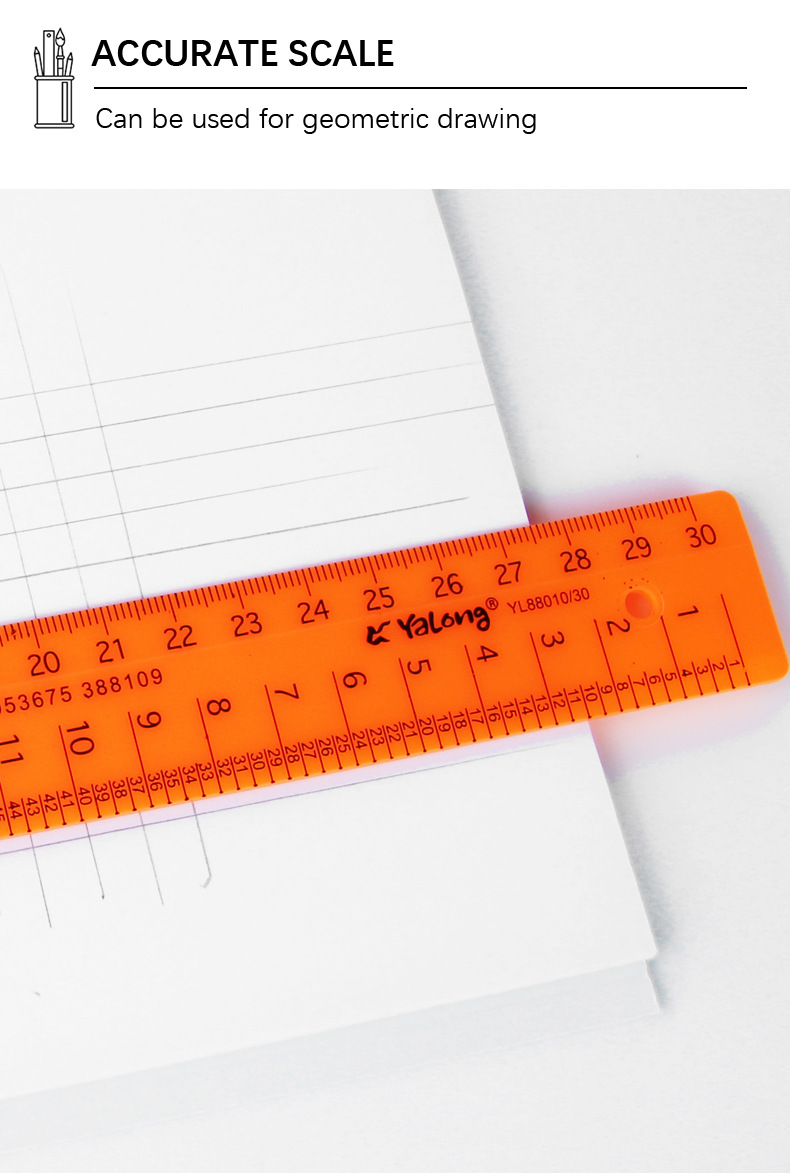 Yalong Cross-border plastic ruler 30 centimeters school ruler for students pic 2