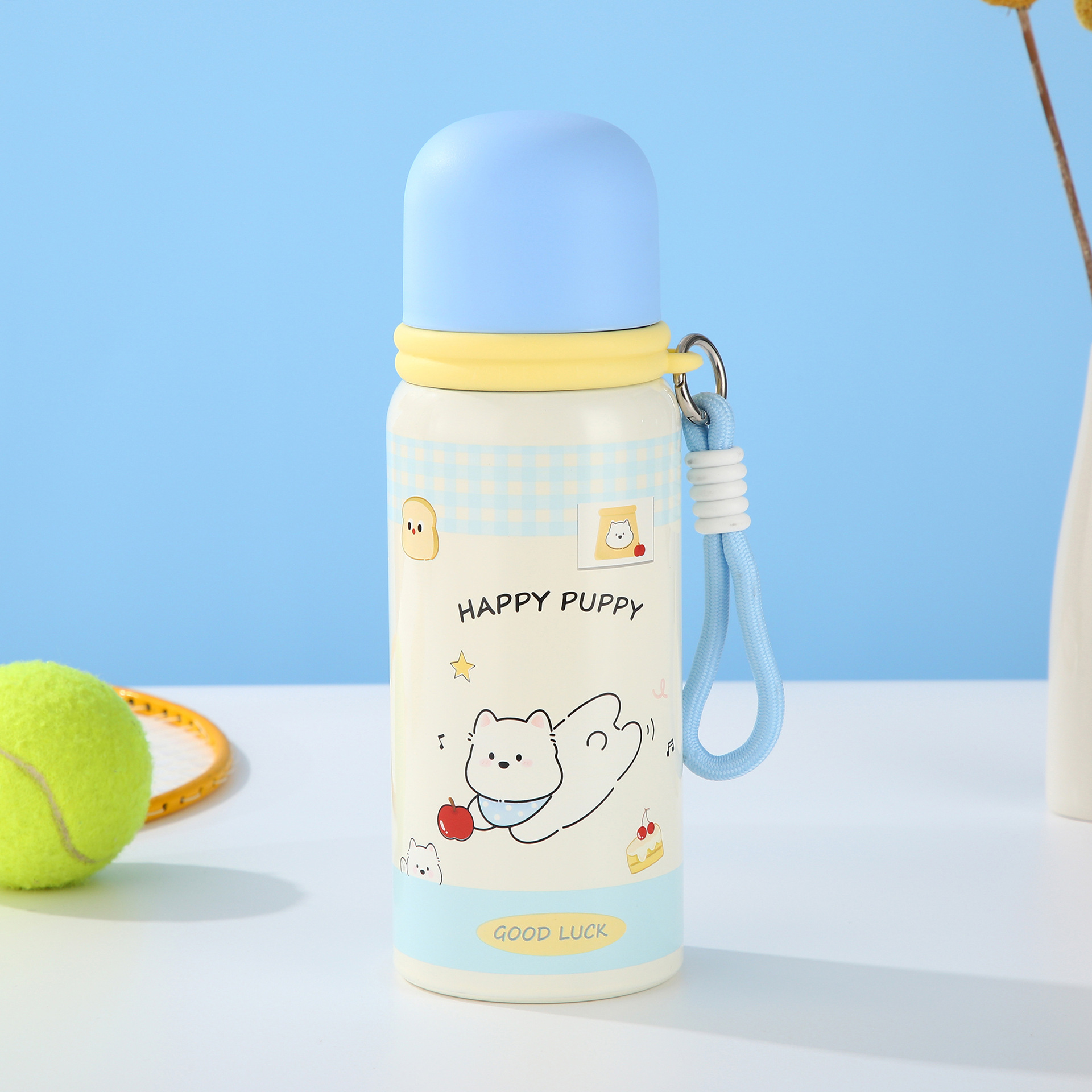 High appearance level 316 stainless steel insulated cup cartoon portable water cup with a carrying rope, cute outdoor large-capacity travel cup pic 3