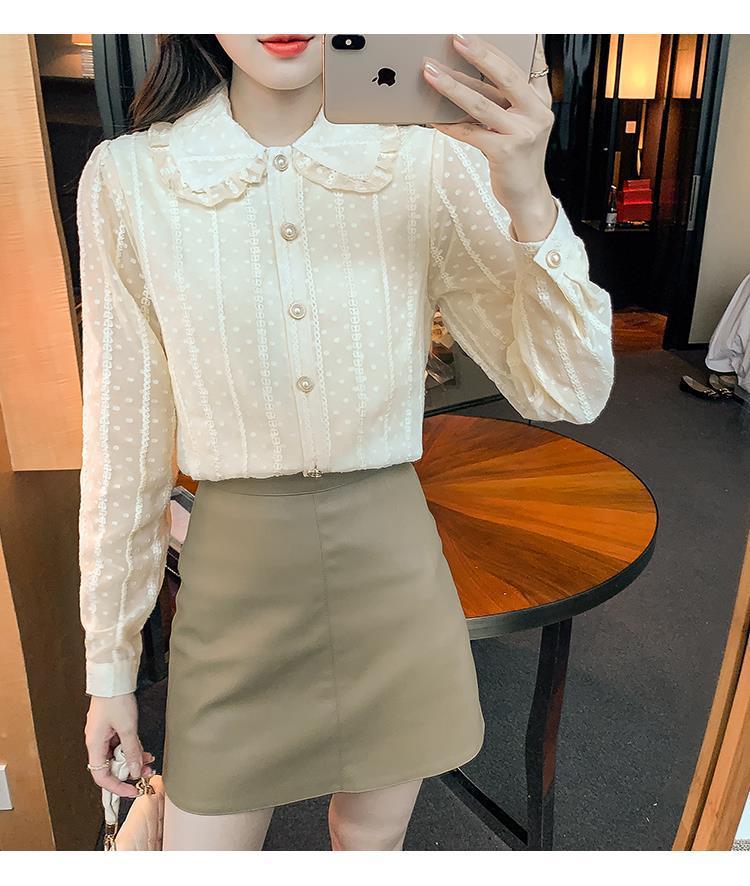 洋气蕾丝雪纺衫女长袖2025秋冬新款加绒加厚打底衫木耳边翻领衬衫详情15