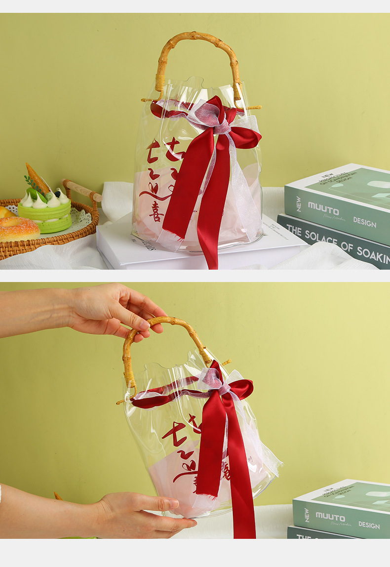 pvc handbags, gift bags, transparent in stock, ins bamboo joint souvenirs, wedding candy bags, cosmetic packaging gift bags pic 10