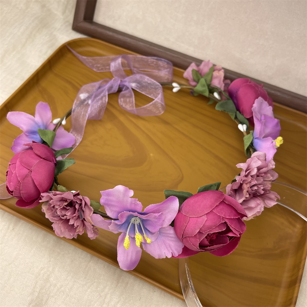 Realistic garland headwear, fabric rose flower bride garland, forest-themed super fairy vacation photography, hair accessory pic 29