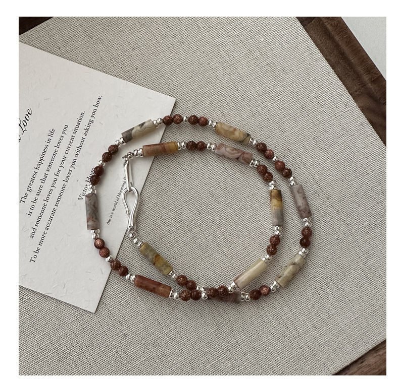 S925 Silver Korean Edition Niche Design Sense late autumn coffee-colored handcrafted necklace, Korean fashionable and individual Maillard necklace pic 12